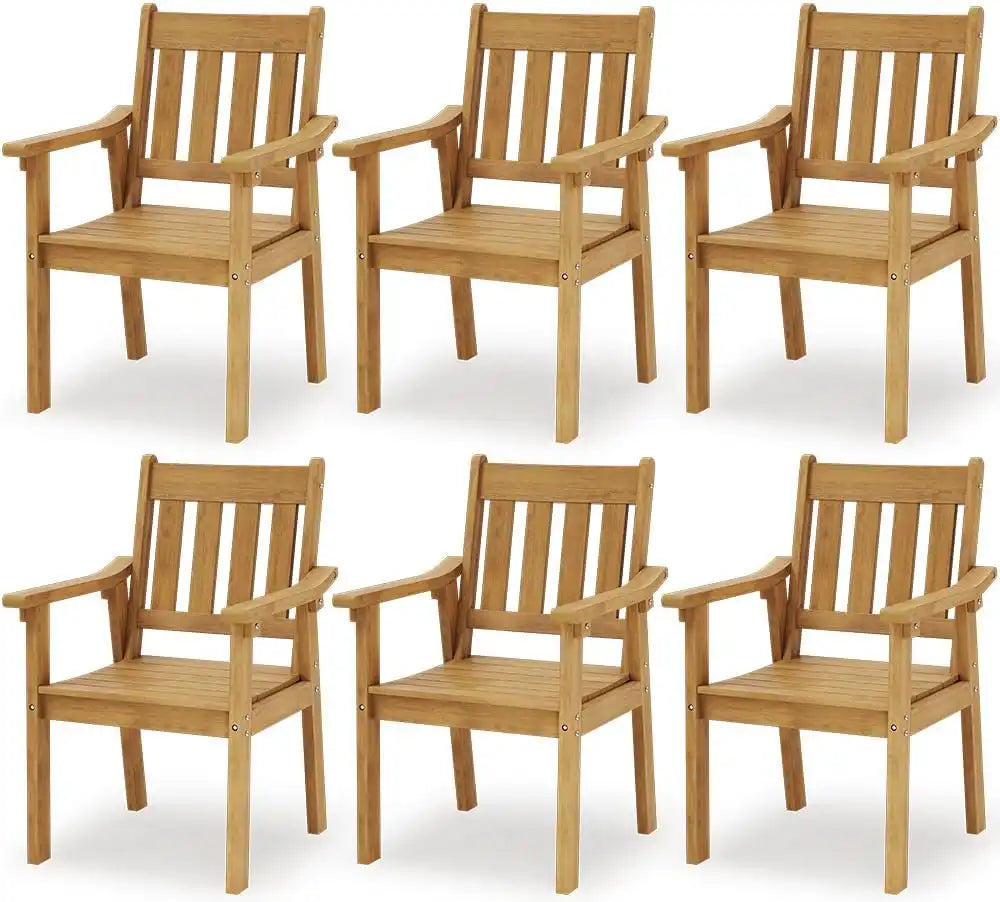YEFU Patio Dining Chairs Set of 6, Weather Resistant HIPS, Teak