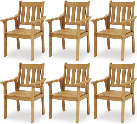 YEFU Patio Dining Chairs Set of 6, Weather Resistant HIPS, Teak