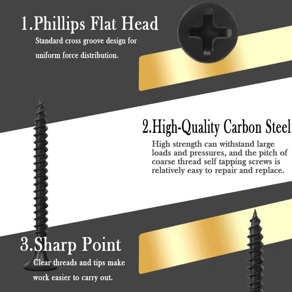 #6 x 1-1/2" Fine Thread Drywall Screw with Phillips Bugle Head, Black Phosphate Coated, Sharp Point, High Strength Quick Self Self Tapping Screw for Drywall Sheetrock, Wood and More, 80Pcs