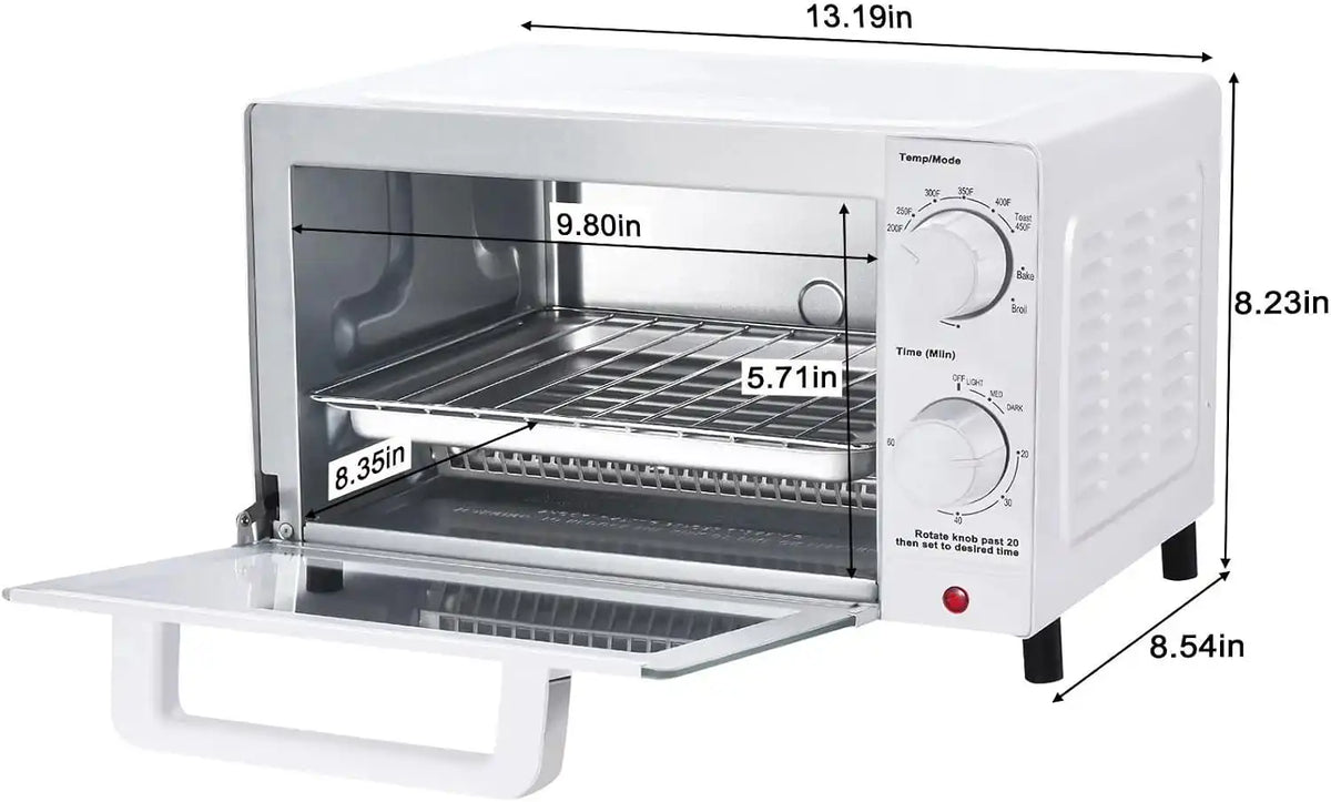 Mainstay Toaster Oven Combo Kitchen Appliances, Fits 9” Pizza, 4 Slice Capacity, Powerful Circulation, Auto Shutoff, Includes Baking Rack Pan Quartz, up to 60 Min, Easy Clean (Arctic White)
