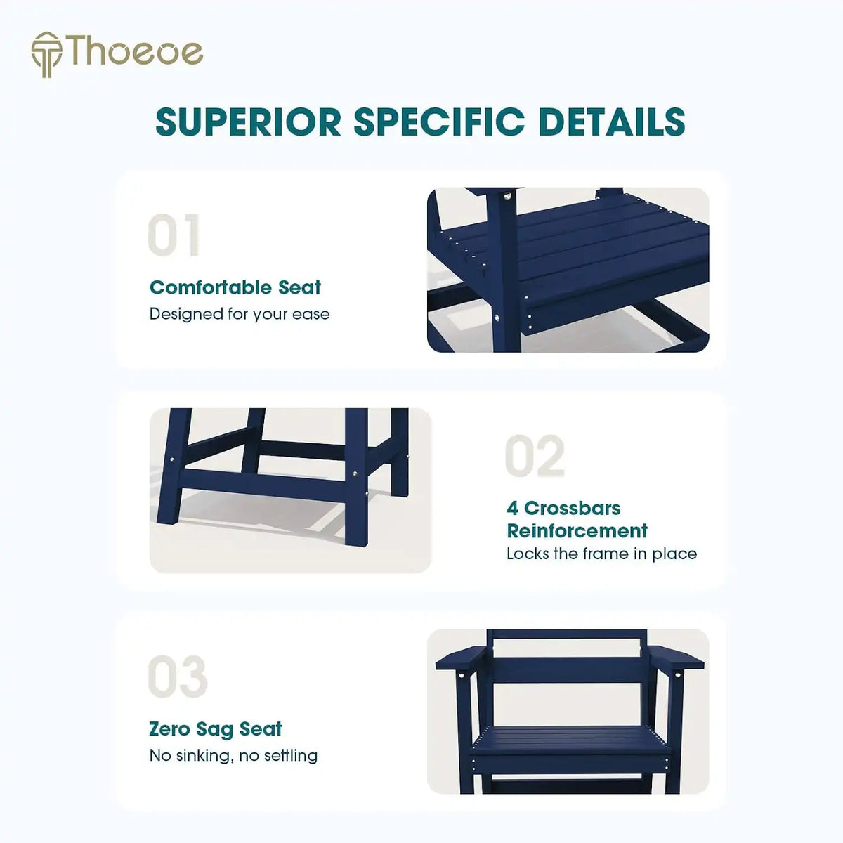 THOEOE Outdoor Dining Chair Set of 2, HDPE Patio Armchairs Navy Blue