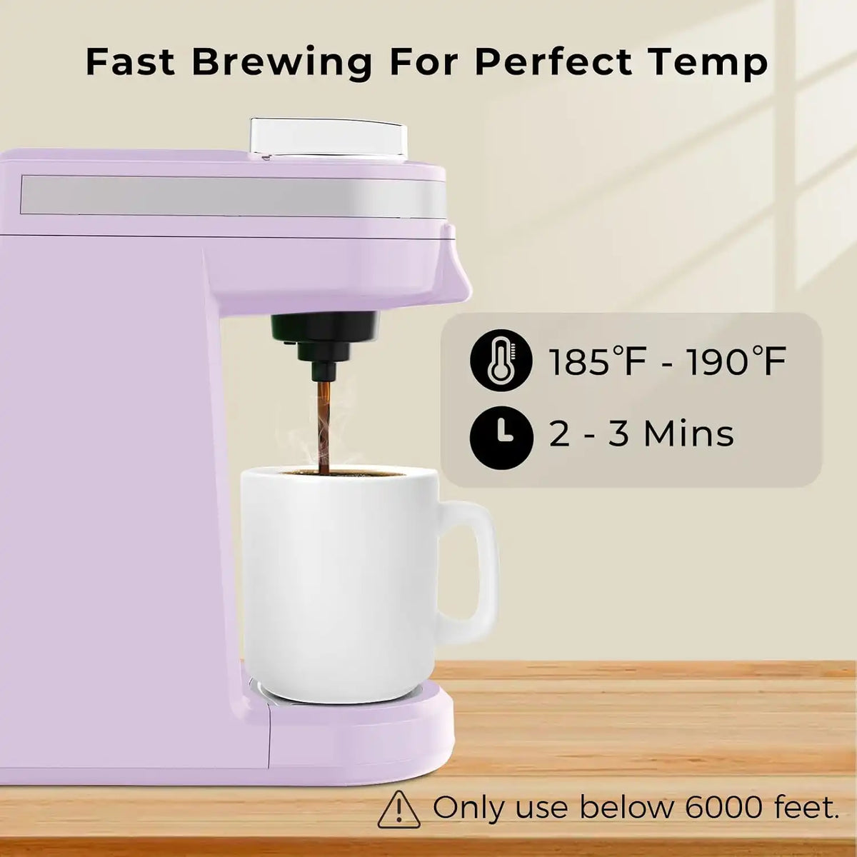 CHULUX Mini Single One Cup Coffee Maker for K Pod, Auto Shut Off, Lavender