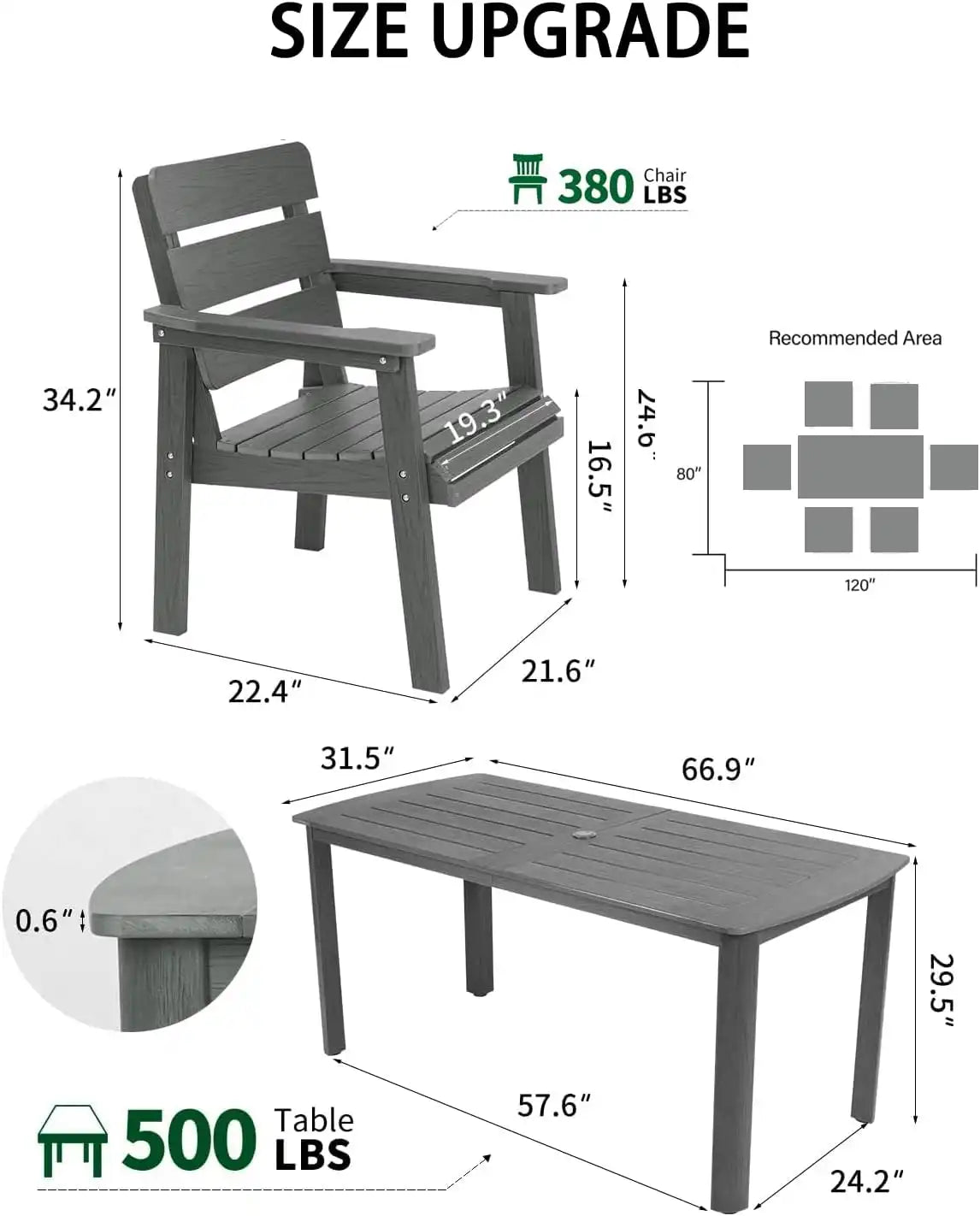 7-Piece Outdoor Dining Set, Patio Table & Chairs for 6, Dark Gray