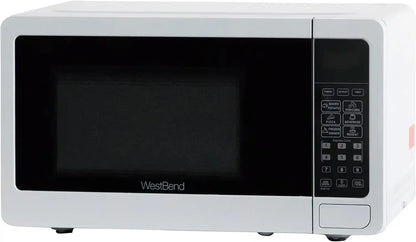 West Bend 0.7 Cu. Ft. Countertop Microwave Oven, 700W with 6 Pre-Programmed Cooking Settings, Speed Defrost, Electronic Control Panel, Rotating Glass Turntable, Add 30 Seconds Button, White