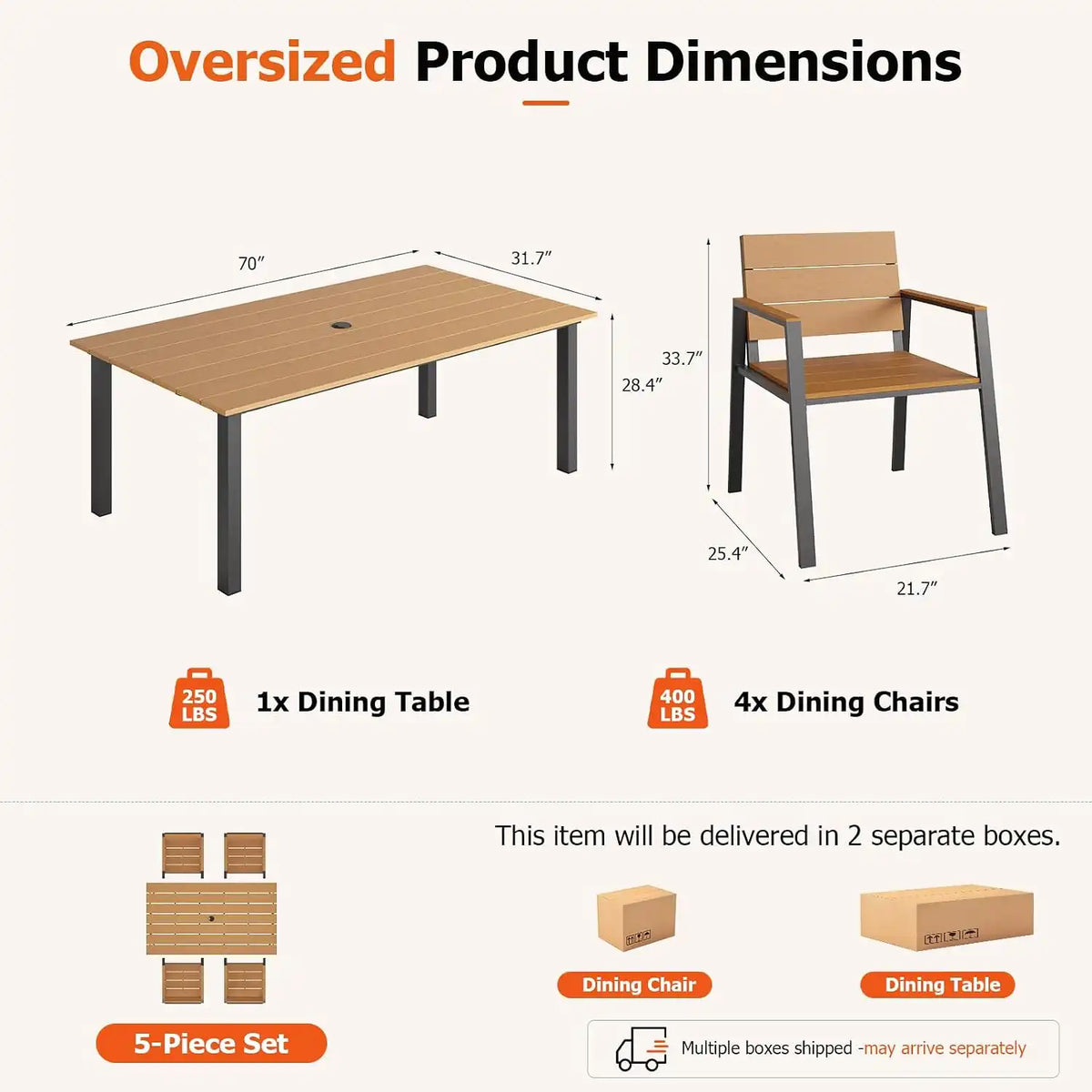 LazySunsets Outdoor Dining Set with Umbrella Hole (Gray/Teak, 5 Piece)