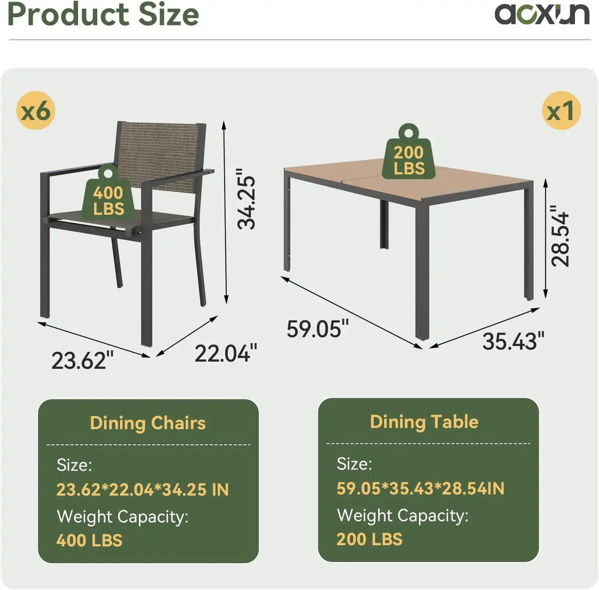 7-Piece Patio Table and Chairs Set for 6, All Weather Patio Dining Sets