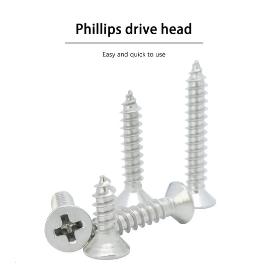 #10 × 1" Flat Head Phillips Wood Screw, Stainless Steel 304 (18-8), Self Tapping, Countersunk Head Sheet Metal Screws, 10 × 1-Inch, 75Pcs