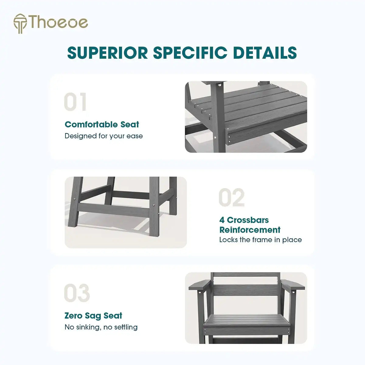 THOEOE Outdoor Dining Chair Set of 2, HDPE Patio Armchairs Grey
