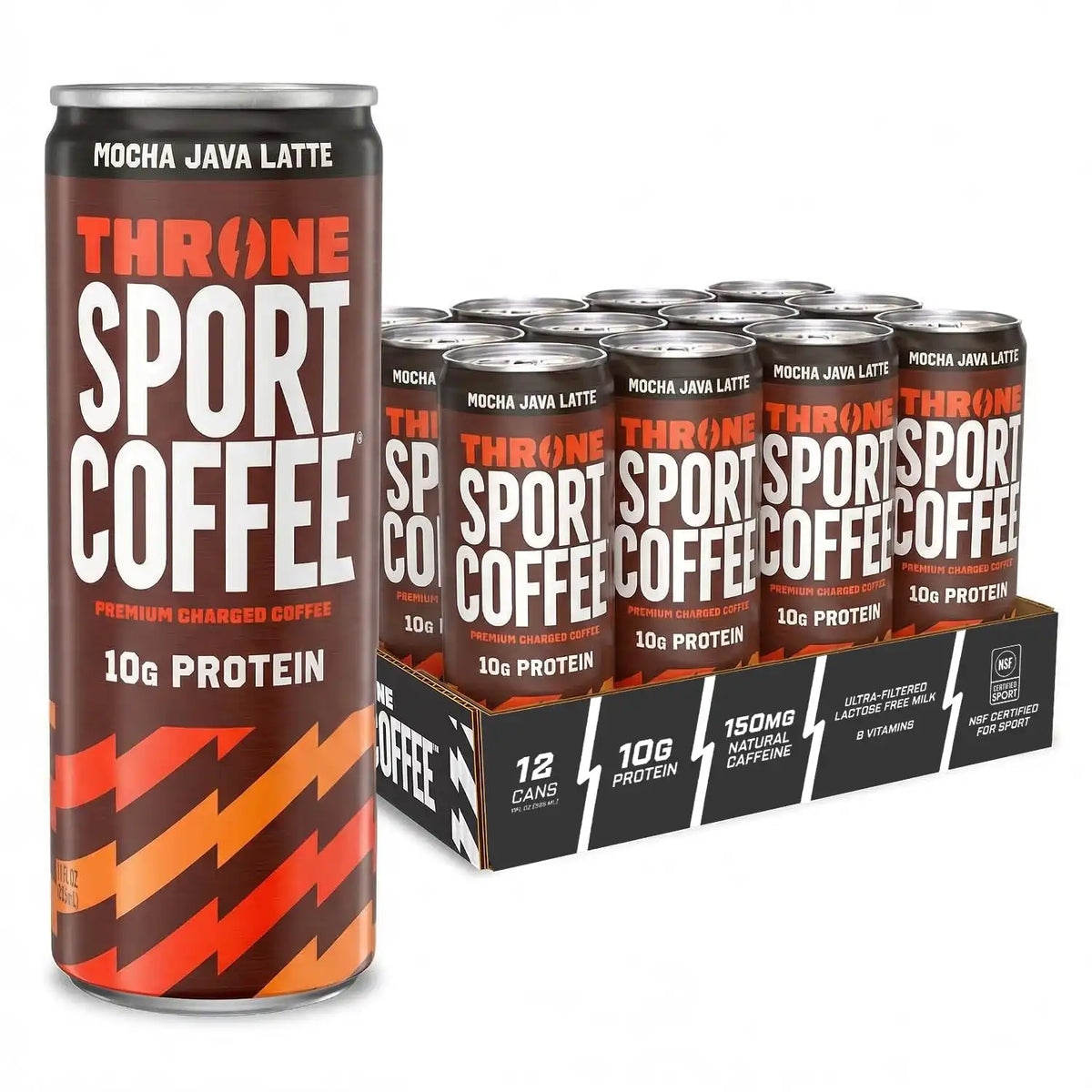 Throne Sport Coffee, Mocha Java Latte, 10g Protein, 150mg Caffeine, 12Pk