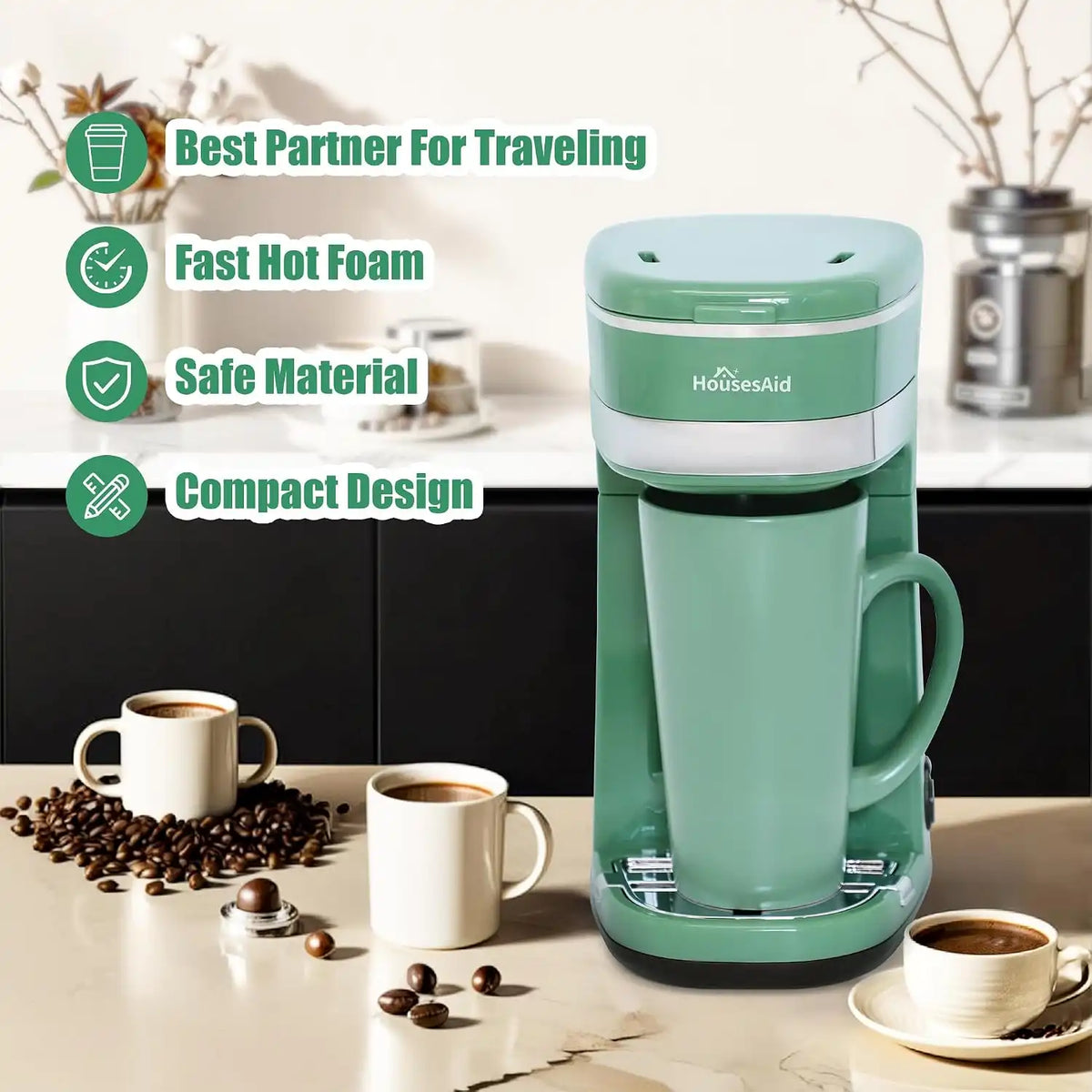 Single Serve Coffee Maker, 15oz Portable One Cup Coffee Brewer