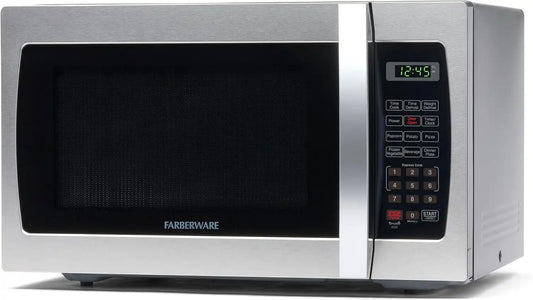 Farberware 1.3 Cu. Ft. Countertop Microwave Oven – 1000 Watts Power, Auto Cook Settings, Defrost, Easy Clean and Child Safety Lock - Stainless