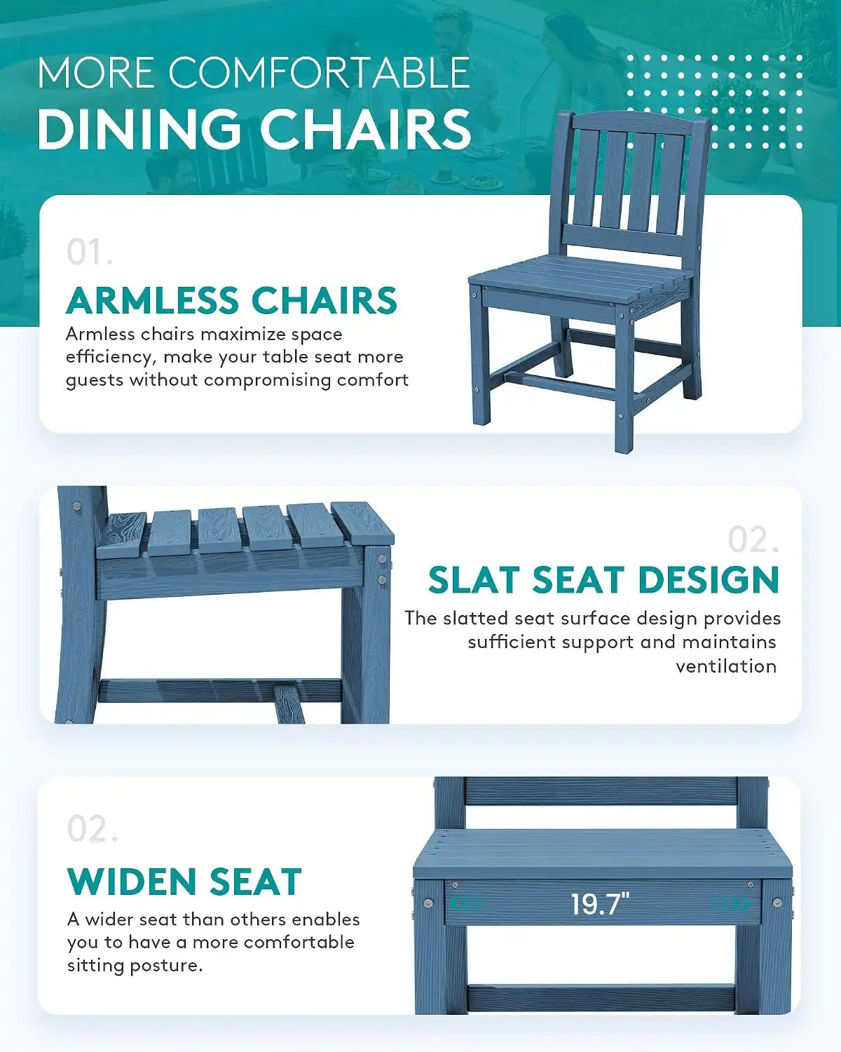 SERWALL Outdoor Patio Dining Set for 8, Blue