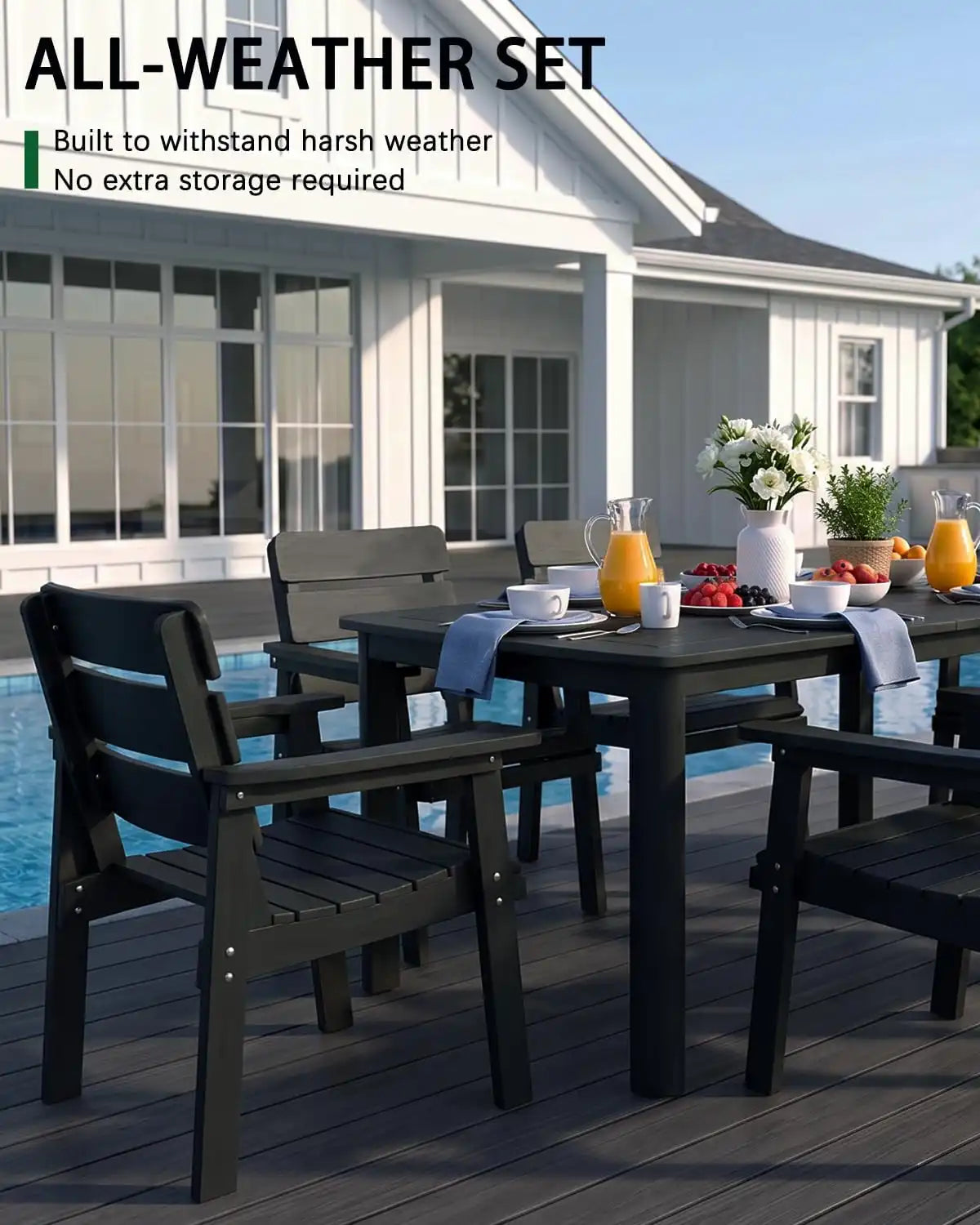 7-Piece Outdoor Dining Set, Patio Table & Chairs for 6, Black