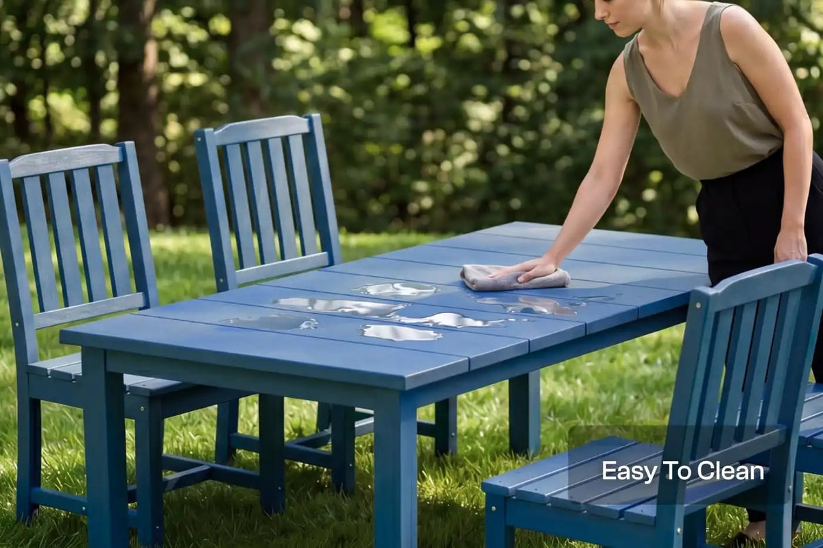 Perli™ 5-Piece Outdoor Dining Set, All-Weather HDPE Patio Furniture with 4 Armless Chairs and Rectangular Table, UV-Resistant 4-Person Set for Deck, Backyard, Blue
