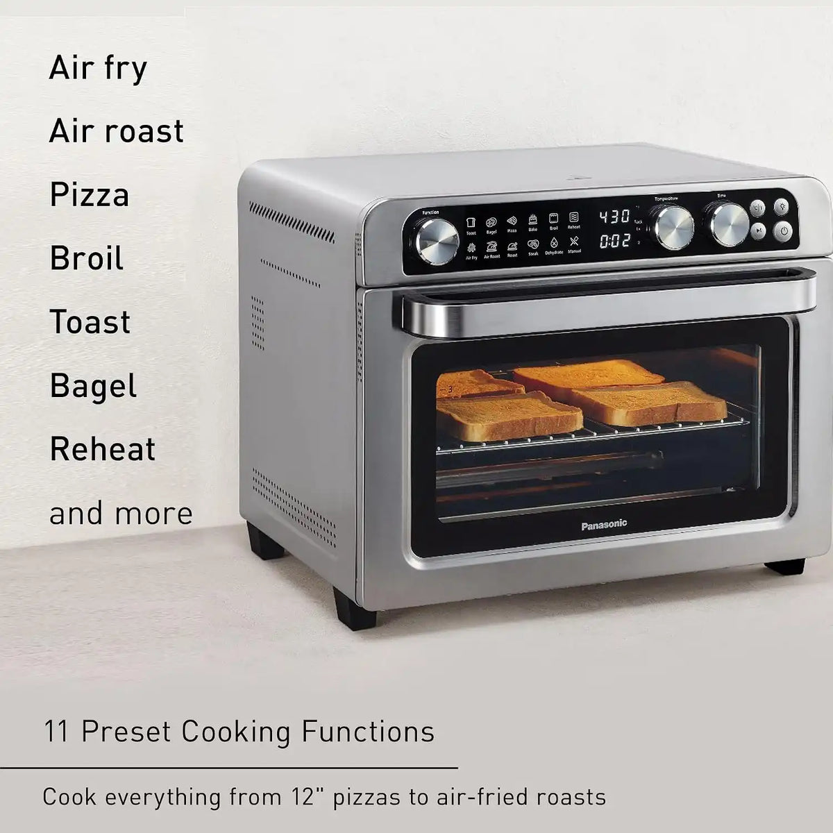 Panasonic FlashXpress Family Size Air Fryer Toaster Oven Combo, 11 Cooking Functions, 1800W PFAS-Free Interior, Double Infrared Heating, Temperature Control Dial, Stainless Steel - NB-G211P