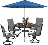 SUNCROWN 6-Piece Outdoor Dining Set, All Weather Patio Furniture Sets with 4 Dark Gray Swivel Textilene Mesh Chairs & Round Metal Table & 1 Dark Blue 9Ft Umbrella for Deck Garden Backyard Poolside