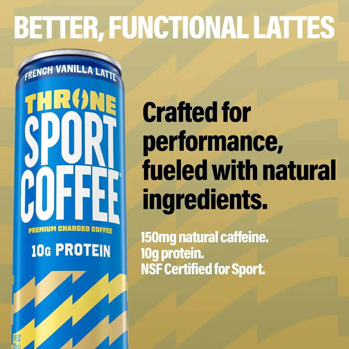 Throne Sport Coffee French Vanilla Latte, 10g Protein, 150mg Caffeine, 12Pk