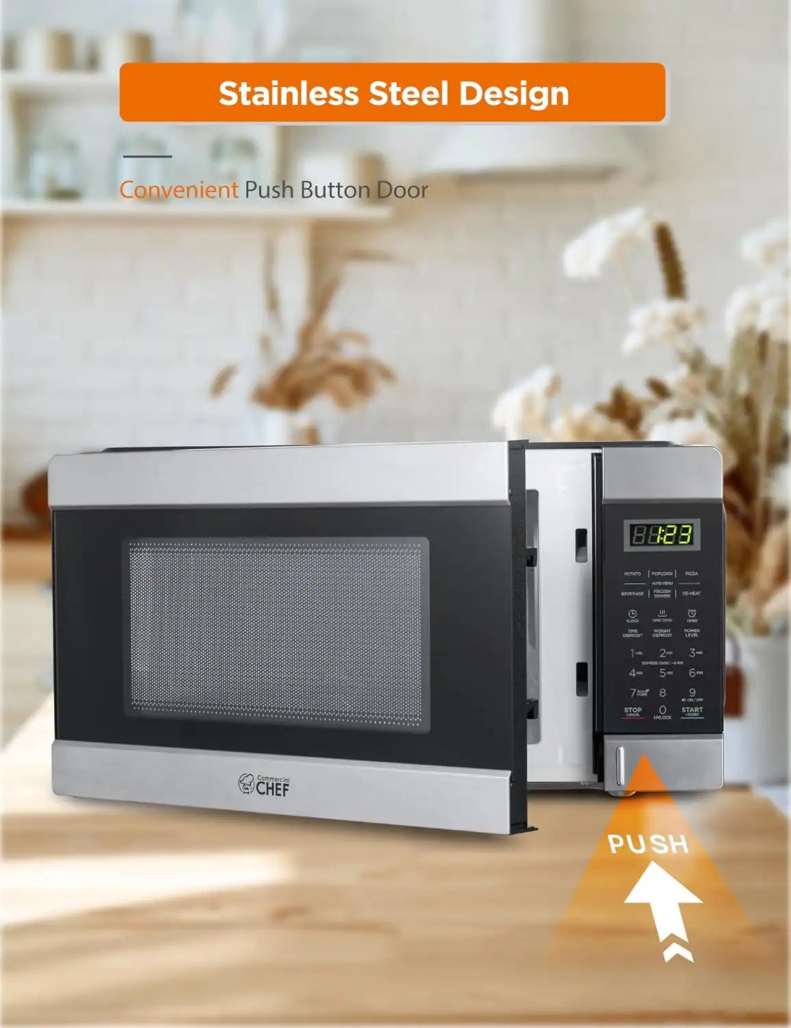 Commercial Chef 1.1 Cu. Ft. Countertop Microwave Oven, CHCM11100SSB