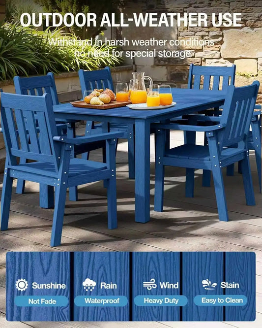 YEFU 5-Piece Patio Table Set, All-Weather HIPS, Metal Aluminum Frame, Blue