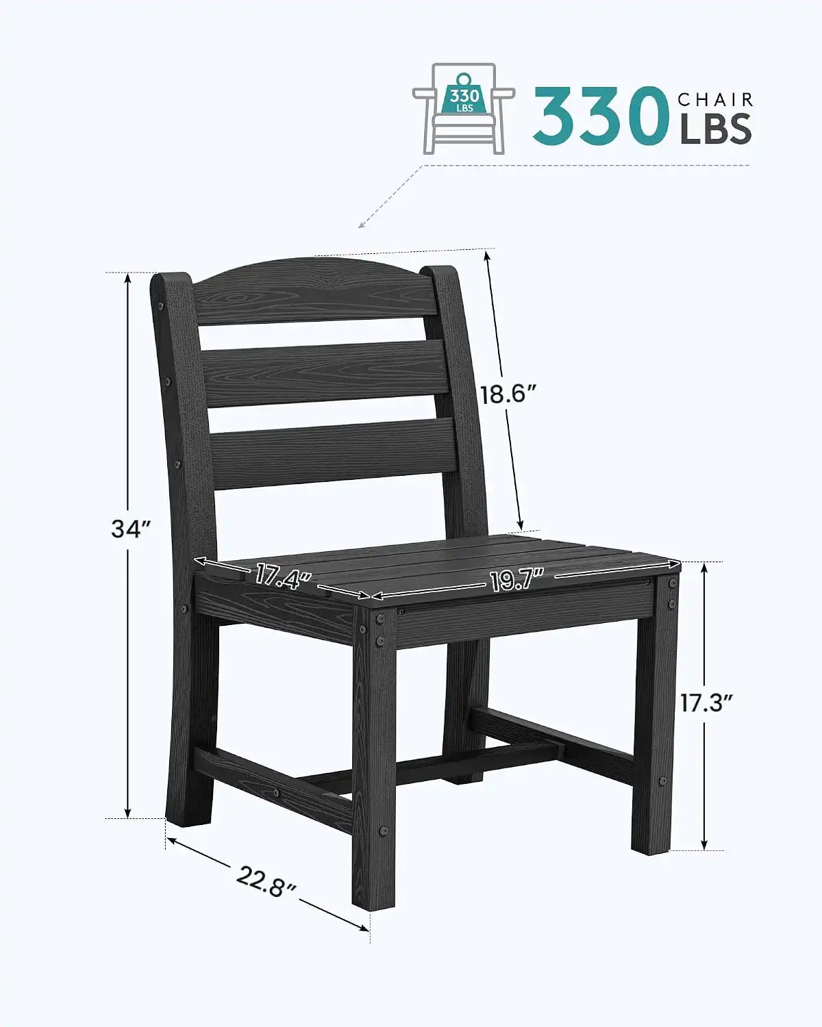 SERWALL Patio HDPE Armless Dining Chairs Set of 2, Black