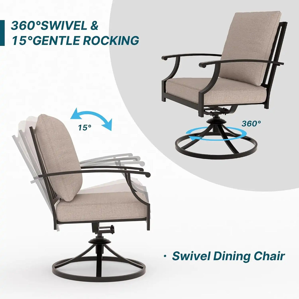 7 Pieces Outdoor Patio Dining Set,Patio Table and Chairs Metal Outdoor Patio Furniture Set with Umbrella Hole,Dining Table Set with 6 Swivel Chairs for Deck,Backyard and Garden,Brown