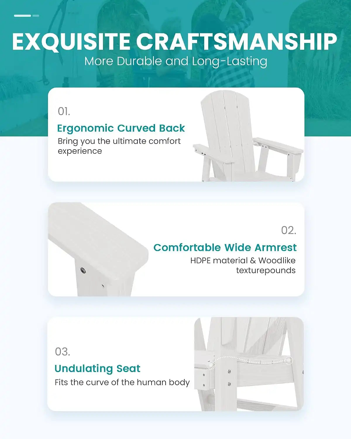 SERWALL Outdoor Adirondack Dining Chair Set of 2, All-Weather HDPE, White