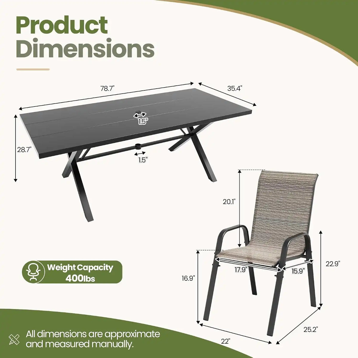 9 PCS Outdoor Patio Dining Set,Patio Table and Chairs Metal Outdoor Patio Furniture Set with Umbrella Hole,Dining Table Set with 8 Teslin Chairs for Deck,Backyard and Garden