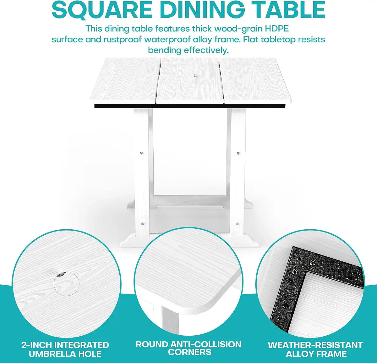 HDPE Outdoor Dining Set, Patio Dining Set of 5, White