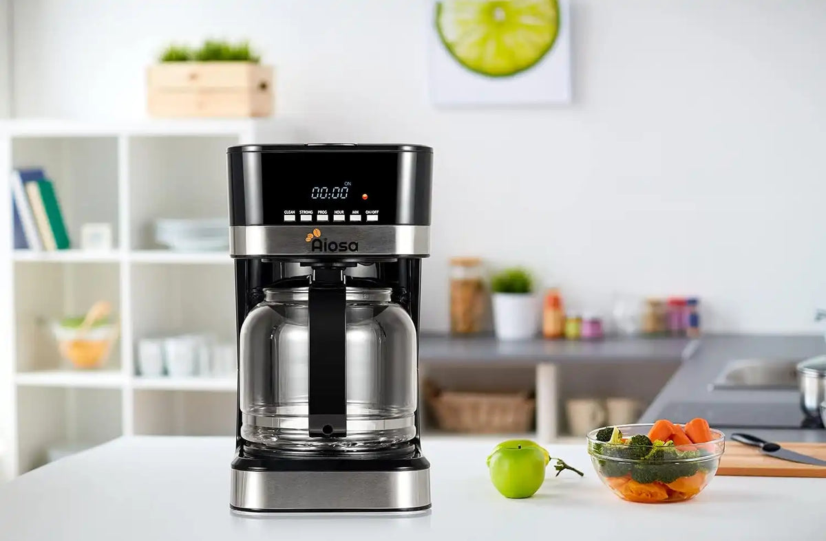 4-12 Cup Programmable Coffee Maker, Drip Coffee Machine, Can Keep Warm, With Glass Carafe, Regular & Strong Brew