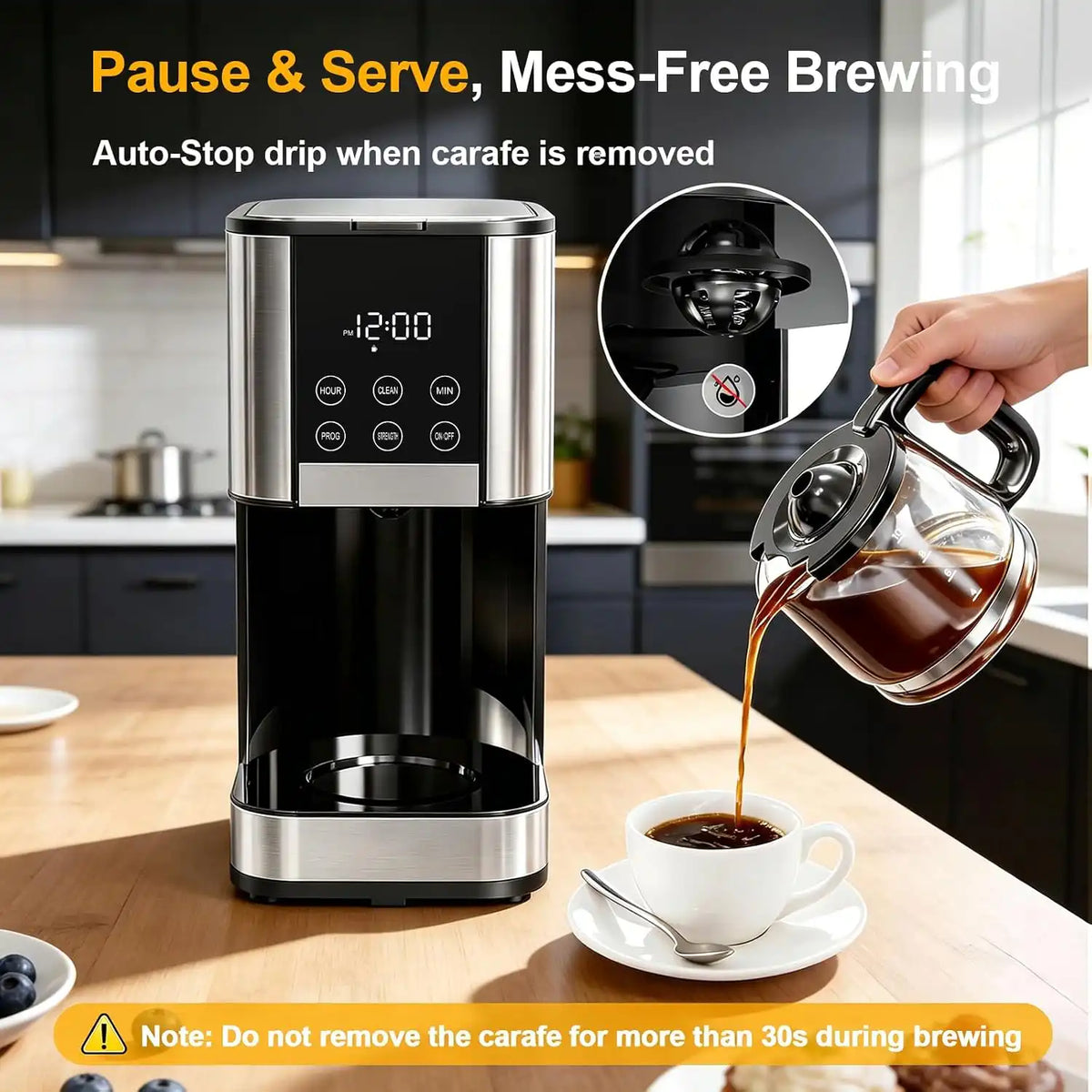 10 Cup Programmable Coffee Maker, Regular & Strong Brew Drip Coffee Machine