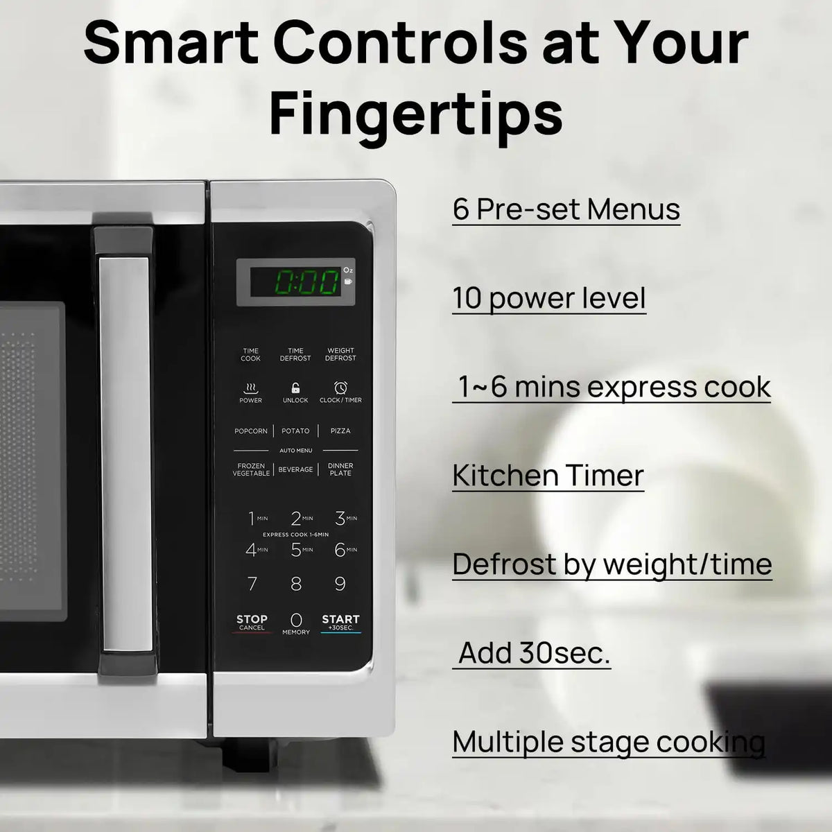 Smad Microwave Countertop Oven, 700W Small Microwaves, 0.7 Cu.Ft Mini Ovens Compact with 10 Power Levels, 6 Cooking Menus for Apartments, Dorm and Small Space Kitchen, Child Lock, Easy Clean, Black