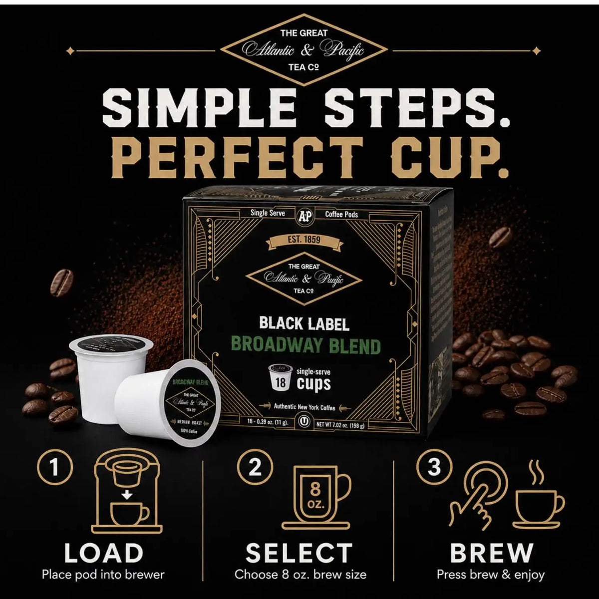 A&P Broadway Blend Medium Roast Coffee Pods, 100% Arabica, 72 Count