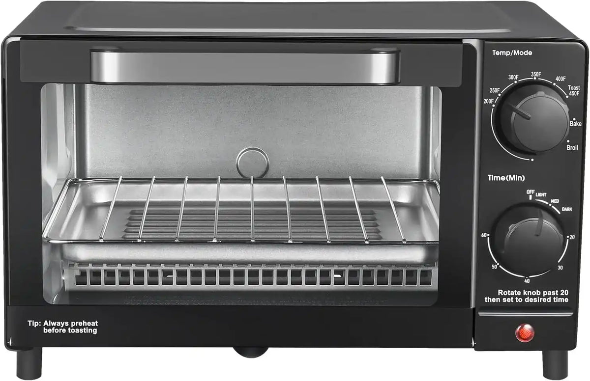 Mainstay Toaster Oven Combo Kitchen Appliances, Fits 9” Pizza, 4 Slice Capacity, Powerful Circulation, Auto Shutoff, Includes Baking Rack Pan Quartz, up to 60 Min, Easy Clean (Black)