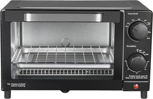 Mainstay Toaster Oven Combo Kitchen Appliances, Fits 9” Pizza, 4 Slice Capacity, Powerful Circulation, Auto Shutoff, Includes Baking Rack Pan Quartz, up to 60 Min, Easy Clean (Black)