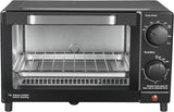 Mainstay Toaster Oven Combo Kitchen Appliances, Fits 9” Pizza, 4 Slice Capacity, Powerful Circulation, Auto Shutoff, Includes Baking Rack Pan Quartz, up to 60 Min, Easy Clean (Black)