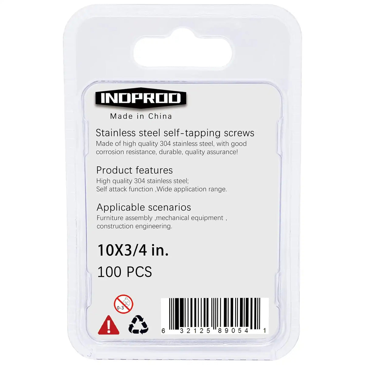 #10 × 3/4" Flat Head Phillips Wood Screw, Flat Head Self Tapping Screw Sheet Metal Screws Wood Screws, Stainless Steel 304 (18-8), 10 × 3/4-Inch, 100Pcs