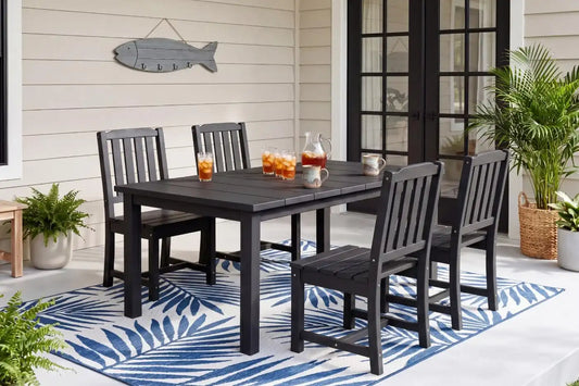 Perli™ 5-Piece Outdoor Dining Set, All-Weather HDPE Patio Furniture with 4 Armless Chairs and Rectangular Table, UV-Resistant 4-Person Set for Deck, Backyard, Black
