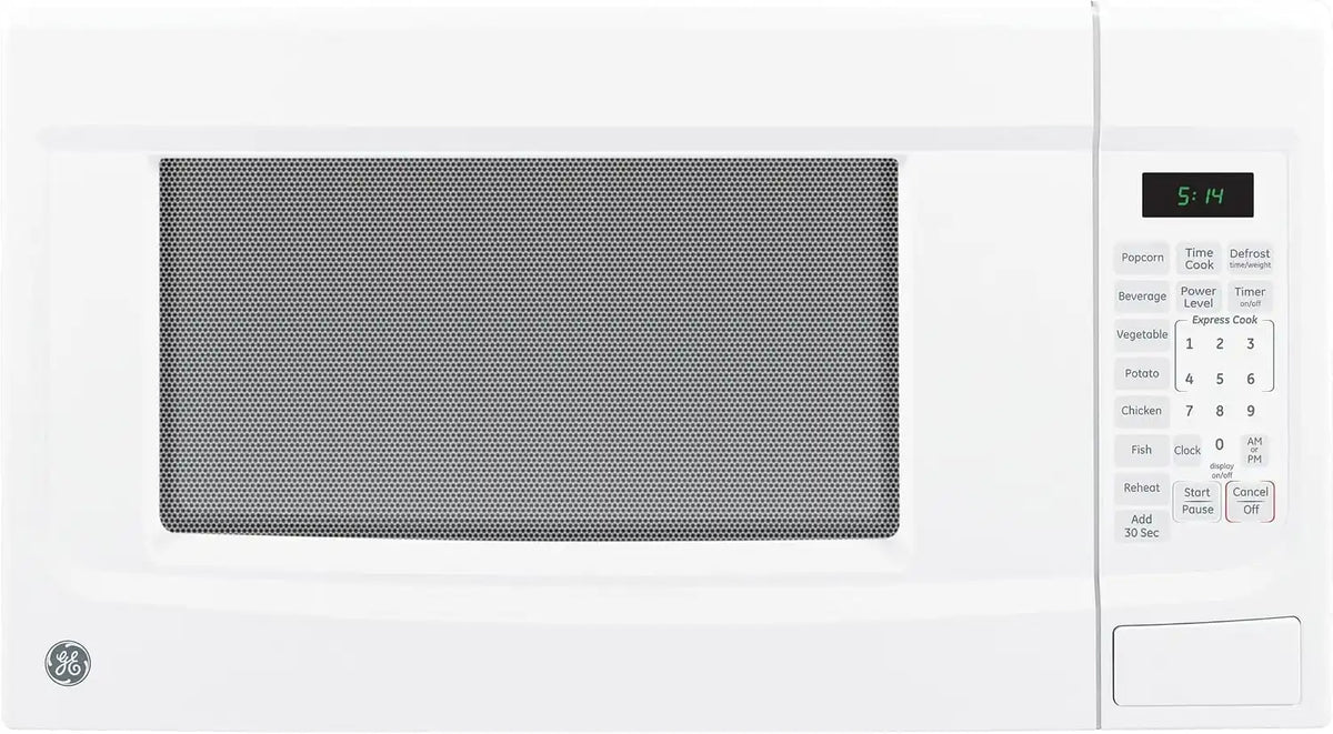 GE Countertop Microwave Oven, 1.4 Cubic Ft., 1,100-watt Capacity, 7 Auto Cooking Settings, Child-Lock Technology, Kitchen Essentials for the Countertop, Dorm Room or Apartment, White