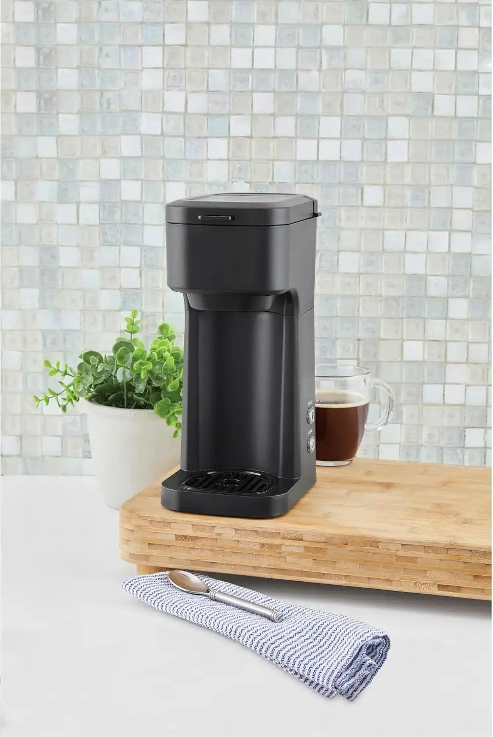 Compact Single Serve Dual Brew Coffee Maker - Compatible with Ground Coffee or K-Cups Pods | Adjustable Cup Size | Home & Office Coffee Brewer
