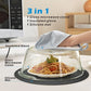 Glass Microwave Splatter Cover with Glove & Mat for Food, 4 Vents Guard Lid