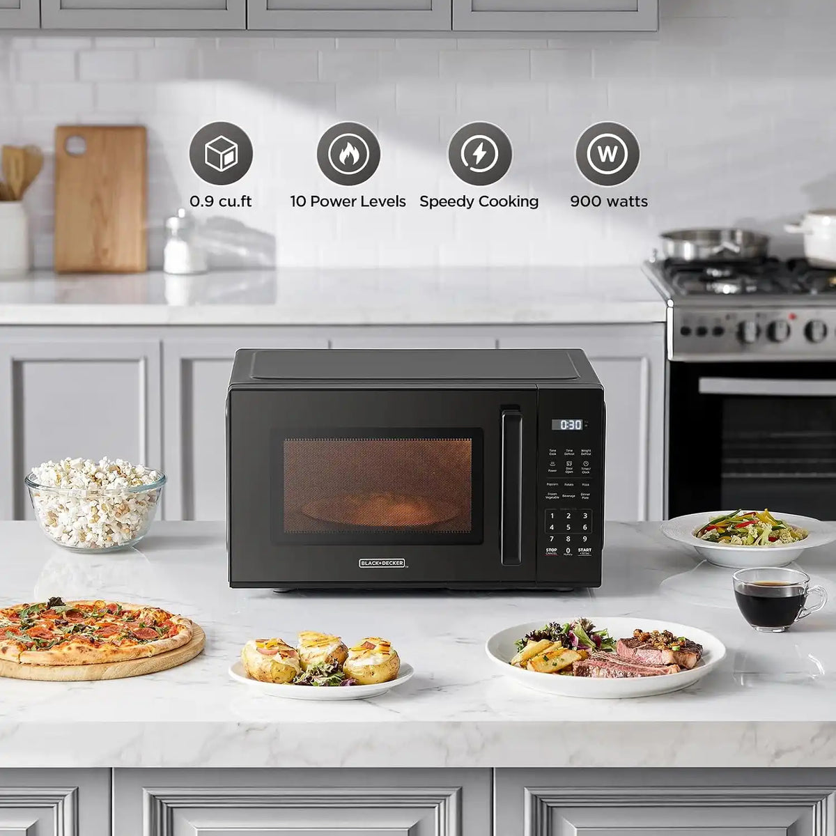BLACK+DECKER Countertop Microwave Oven, 0.9 Cu.Ft,900W,Child Safety,Black