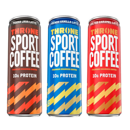 Throne Sport Coffee Latte, 10g Protein, 150mg Caffeine, 3 Flavors, 6Pk