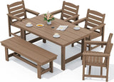 SERWALL Outdoor Dining Set, Patio Dining Set with Bench, Brown
