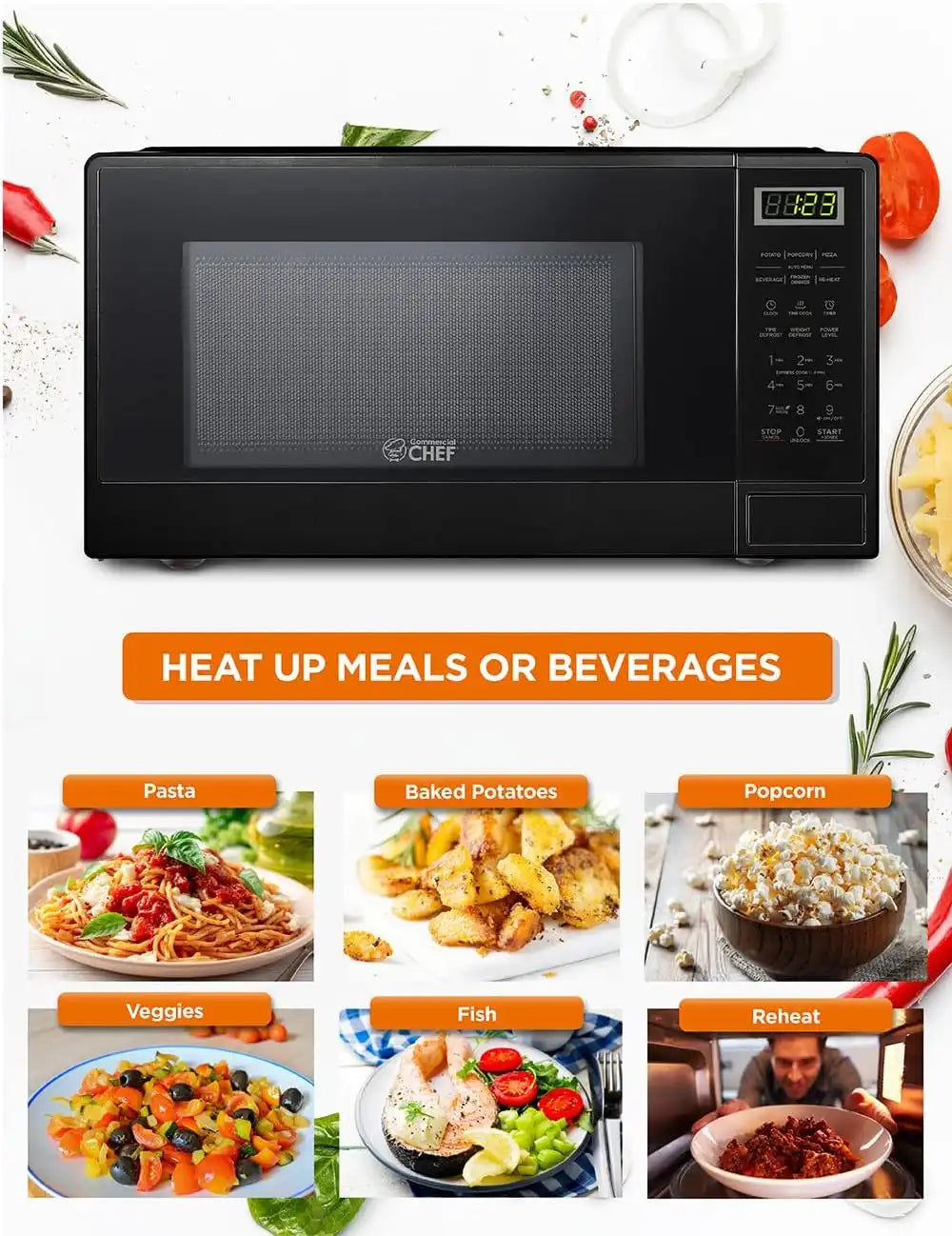 Commercial Chef 1.1 Cu. Ft. Countertop Microwave Oven, CHCM11100B, Black
