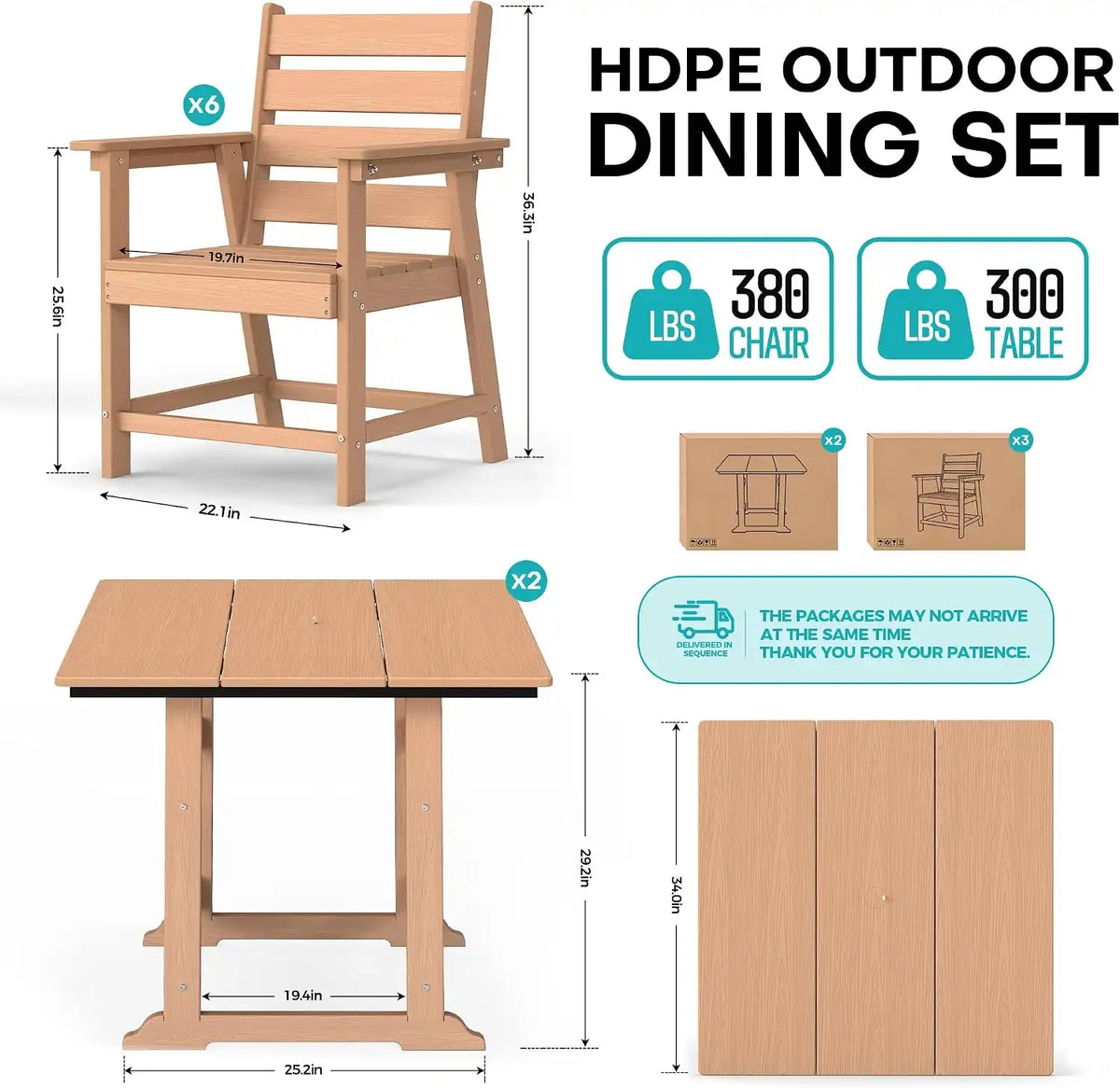 HDPE Outdoor Dining Set, Patio Dining Set of 8, Cedar