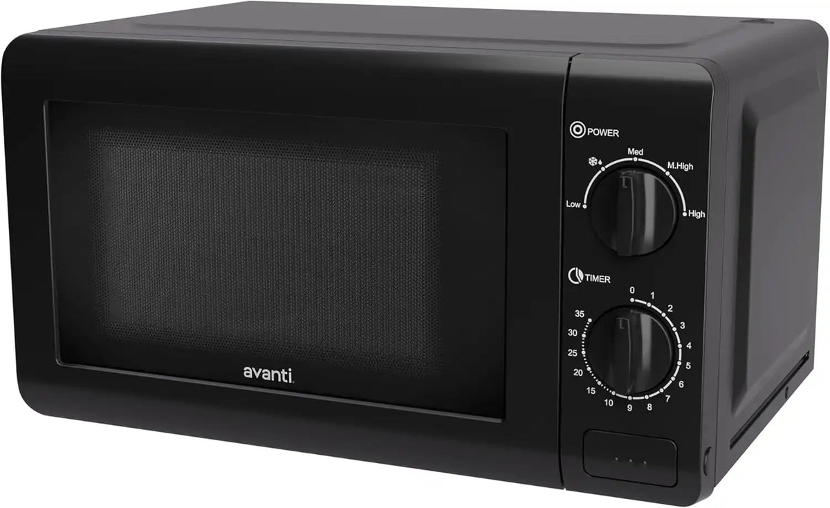 Avanti Microwave Oven 700-Watts Compact Mechanical with 5 Power Settings, Defrost, Full Range Temperature Control and Removable Glass Turntable, 0.7-Cu.Ft., Black