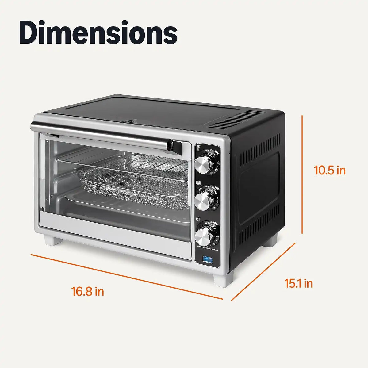 Amazon Basics 6-Slice 23-QT Toaster Oven with Built-In Air Fryer, 7-In-1 Cooking Options, 60-Min Timer & Adjustable Temperature (200°F - 450°F), With Accessories, 1500W, Stainless Steel, Silver/Gray