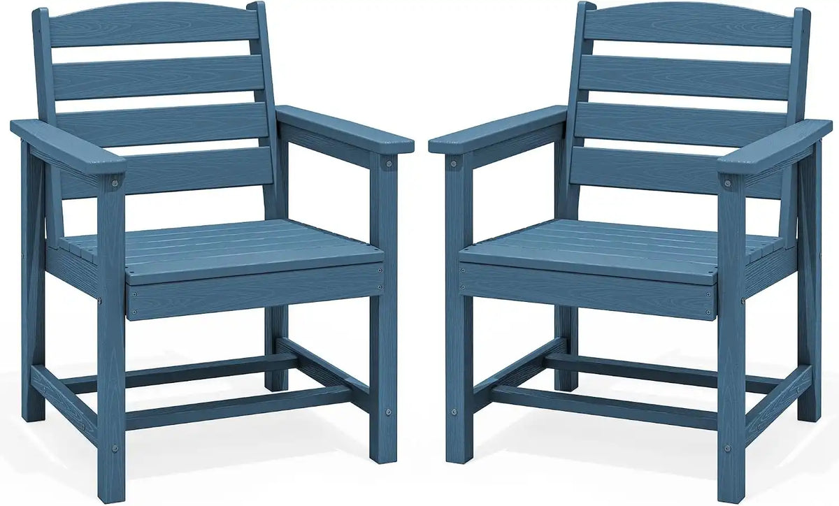 SERWALL Patio HDPE Dining Chairs Set of 2 with Arms, Navy