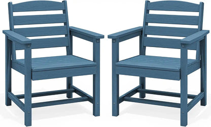 SERWALL Patio HDPE Dining Chairs Set of 2 with Arms, Navy