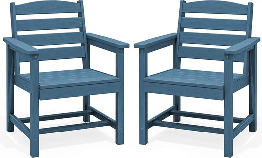 SERWALL Patio HDPE Dining Chairs Set of 2 with Arms, Navy